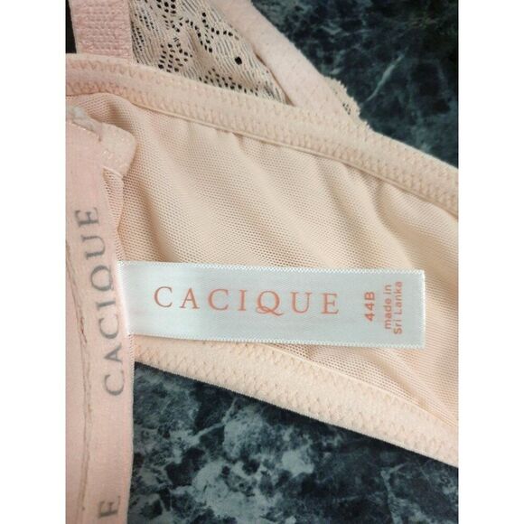 Cacique 44B T-Shirt Boost Plunge Bra Pink Polka Dot Padded Underwire Lace X Back - Picture 5 of 6